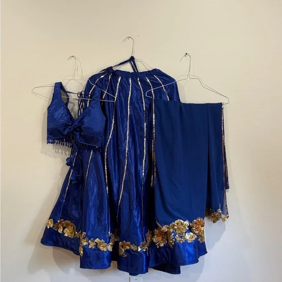 Satin Royal Blue Lehenga Indian outfit - Picture 2 of 8